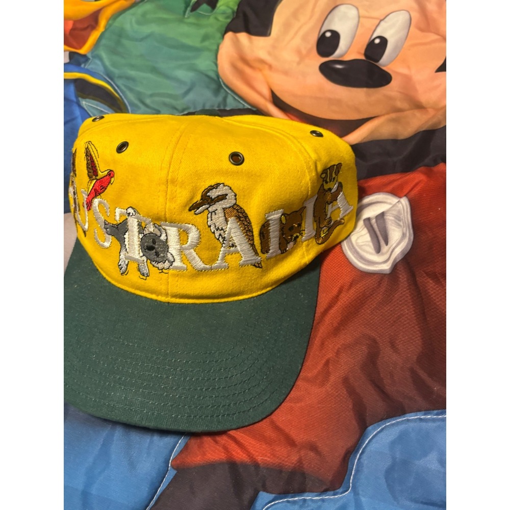 Vintage Headmaster Australia Animal Embroidery Snapback Hat Yellow Green Mens - Picture 5 of 5